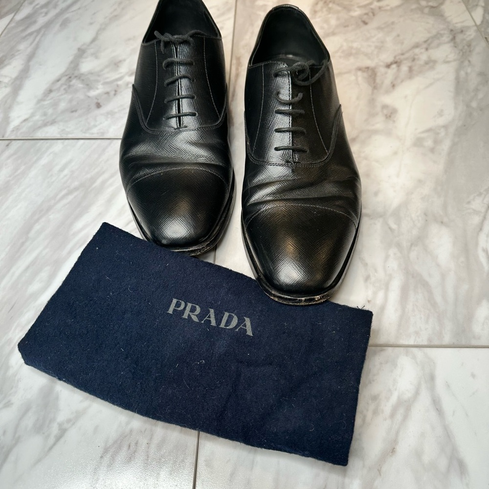 Prada Black Leather Men's Dress Shoes - Picture 7 of 8